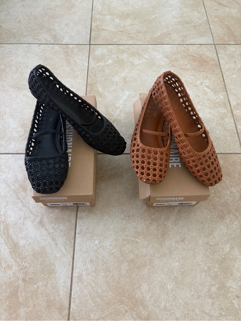 Cushionare Weavy Woven Mary Jane Ballet Flats - Black and Brown Size 8 W